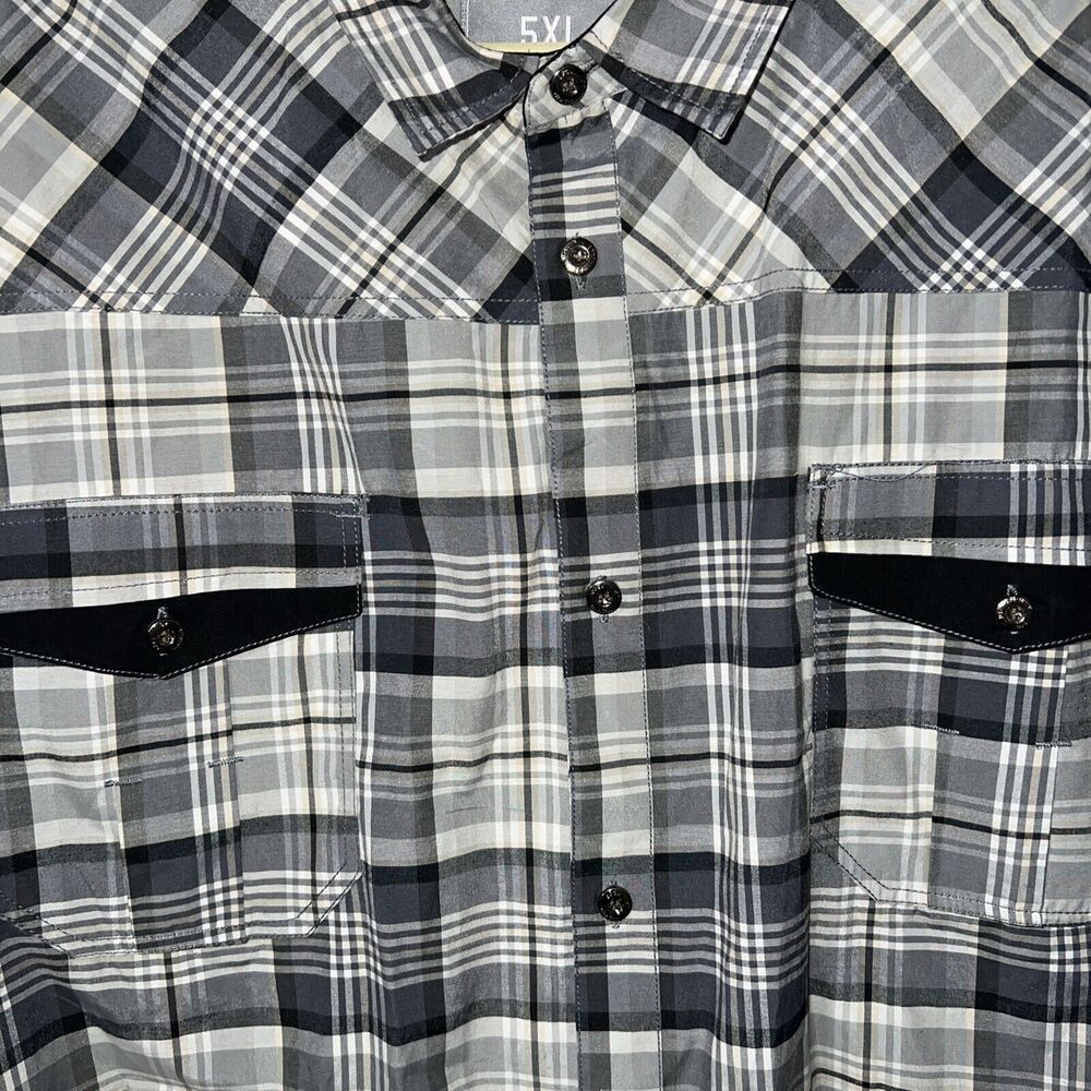 M.O. Seven Originals Men's Gray/blue Plaid Button Up Shirt Size 5xl Long Sleeve - Picture 2 of 4